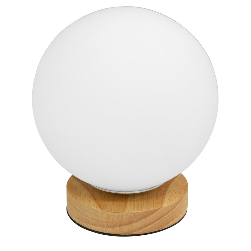 Lámpara de Mesa Minimalista con Esfera Blanca y Base de Madera - Onara