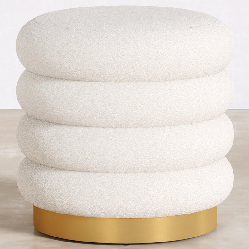 Round Pouf Upholstered in Bouclé Fabric - Marie