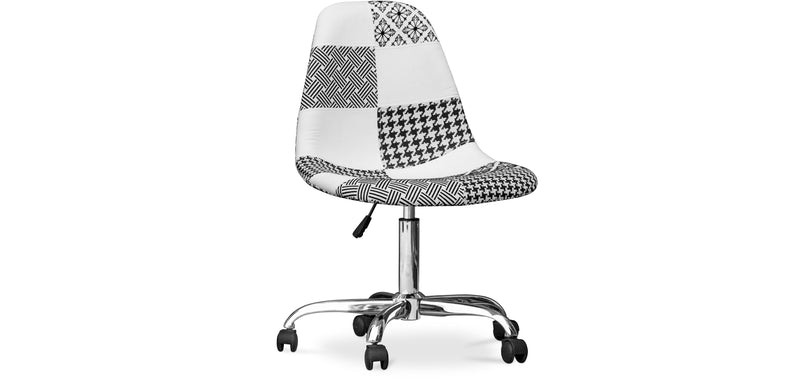 Chaise de bureau à roulettes - Chaise de bureau tapissée en patchwork - Noir et blanc - Denisse