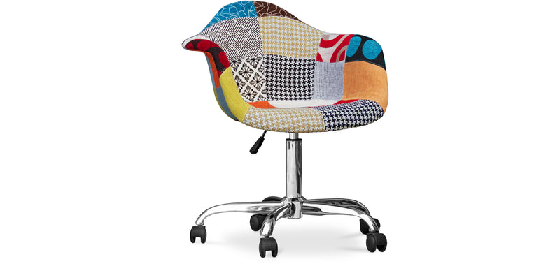 Chaise de bureau avec accoudoirs - Chaise de bureau à roulettes - Tapissée en patchwork - Patty