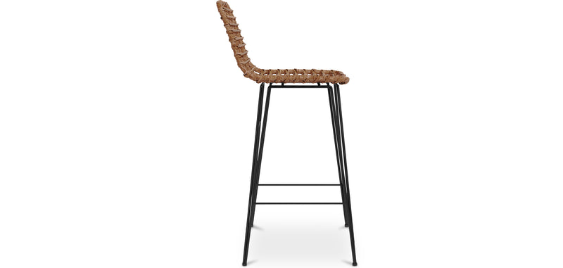 Tabouret de bar en rotin avec dossier - Boho Bali Design - 75cm - Catori