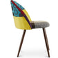 Cadeira de jantar estofada em patchwork, design escandinavo retro, pernas de madeira escura - Evelyne Ray