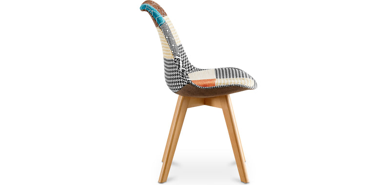 Cadeira de sala de jantar Denisse, design escandinavo estofado, pernas de madeira, premium, nova edição - patchwork Patty