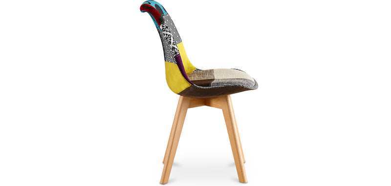 Cadeira de sala de jantar Denisse, design escandinavo estofado, pernas de madeira, premium, nova edição - patchwork Ray