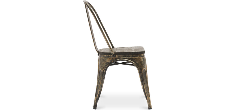 Cadeira de jantar ao estilo Tolix com design industrial em metal e madeira escura - Nova edição