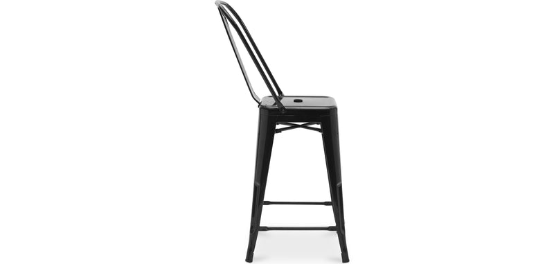 Banco de bar com encosto ao estilo Tolix, com design industrial em metal - 60 cm - Nova edição