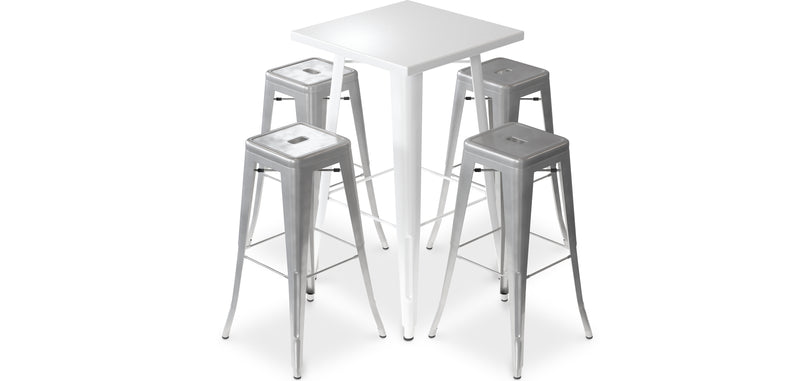 Pack Tabouret Blanc Table & 4 Tabourets de Bar Design Industriel - Métal - Nouvelle Edition - Bistrot Stylix