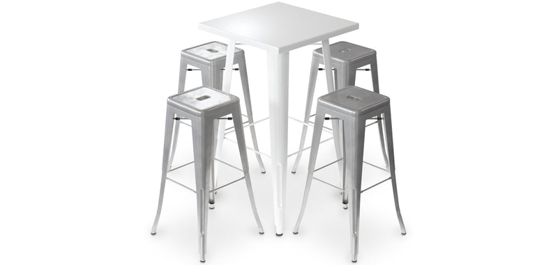 Pack Tabouret de Table Blanc et Pack de 4 Tabourets de Bar - Design Industriel - Métal - Nouvelle Edition - Bistrot Stylix