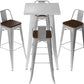 Zilverkleurige tafelserie en 4 barkrukken met rugleuning - Industrieel design - Bistrot Stylix