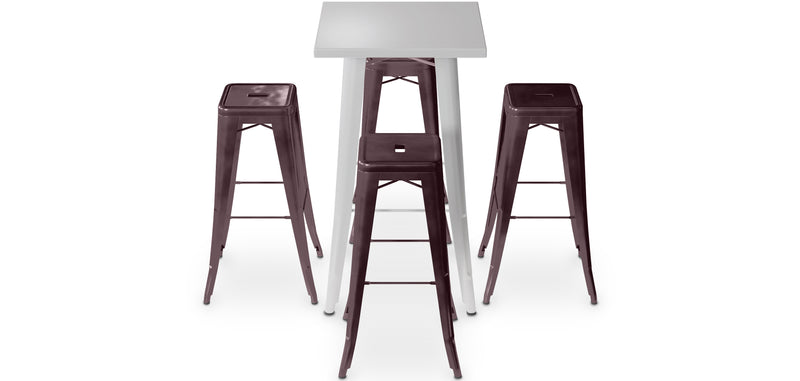 Pack Tabouret Table & 4 Tabourets de Bar Design Industriel - Métal - Nouvelle Edition - Bistrot Stylix