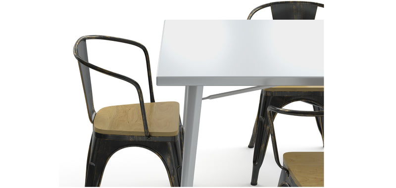 Pack Table de salle à manger et 4 chaises de salle à manger avec accoudoirs Design industriel - Nouvelle édition - Bistrot Stylix