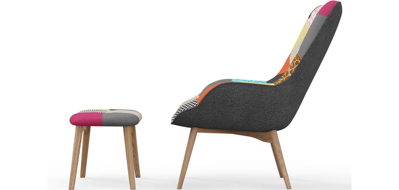 Fauteuil avec Repose-Pieds - Revêtement en Tissu Patchwork - Kontur