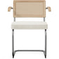 Chaise de salle à manger avec accoudoirs En Bouclette Fausse Fourrure Tapissée - Boucles Blanches- Bois et rotin - Birey