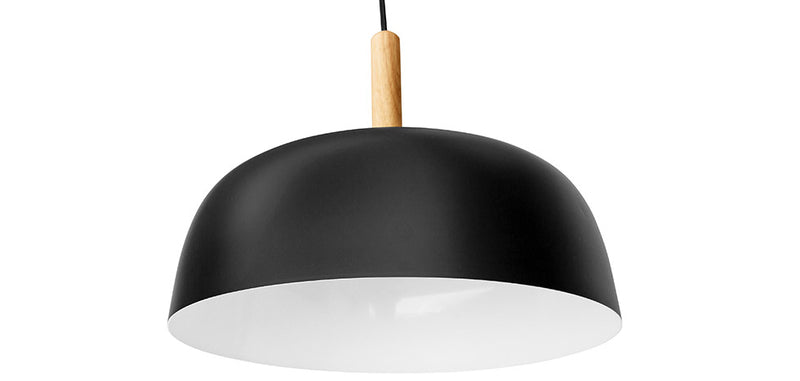 Plafondlamp van zwart metaal en hout