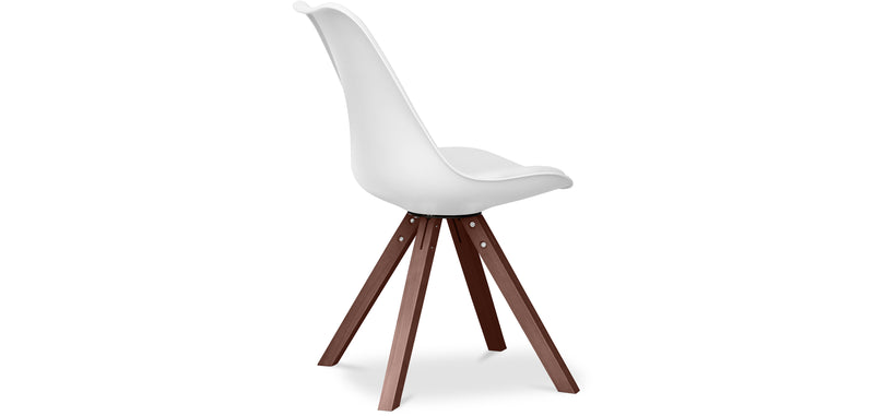 Cadeira de sala de jantar Denisse, estilo escandinavo, design premium, pernas escuras, com almofada