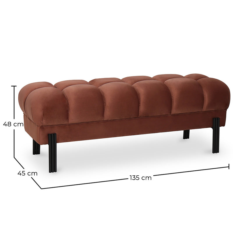 Chesterfield Style Bench Upholstered In Velvet With Iron Legs - Hamptons