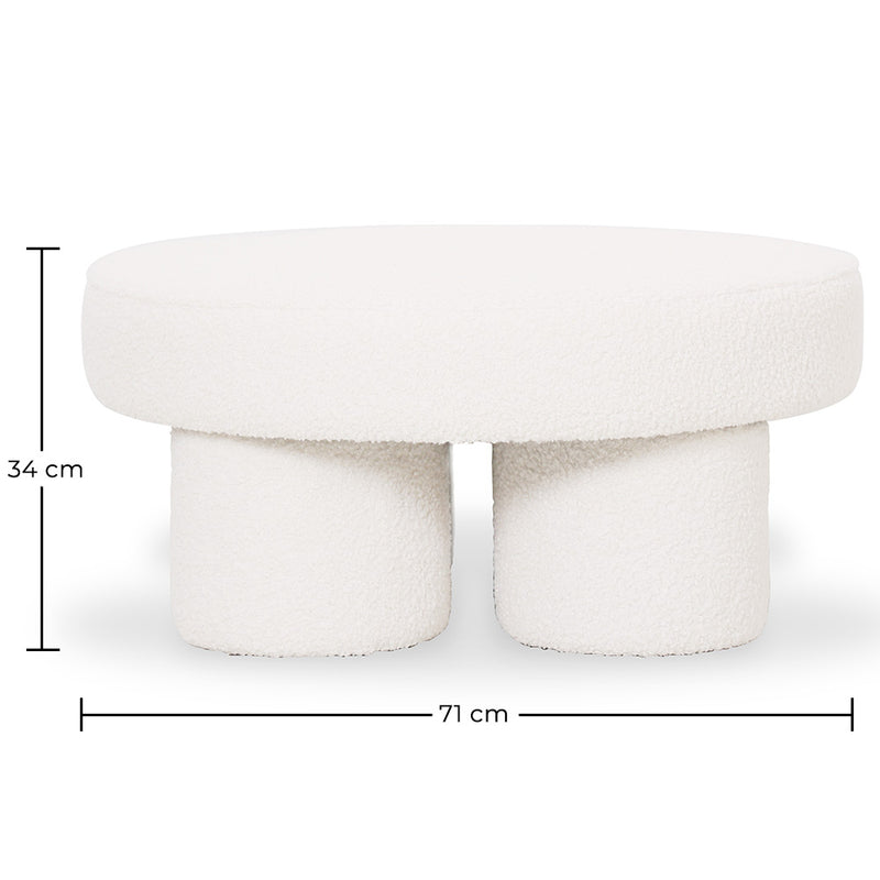 Designer Ottoman In White Bouclé – Modern Coffee Table - Sera