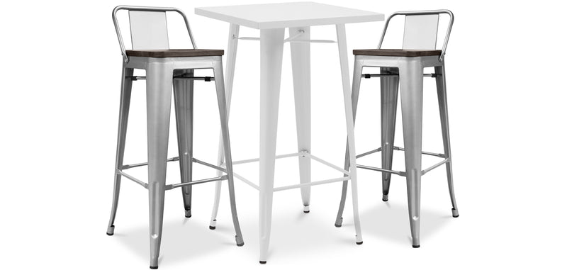 Pack Tabouret de Table Blanc et Pack 2 Tabourets de Bar avec dossier - Design Industriel - Nouvelle Edition - Bistrot Stylix