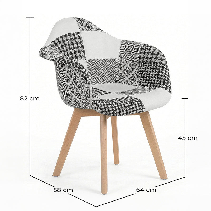 Cadeira de jantar Dominic de estilo escandinavo branca e preta - Patchwork