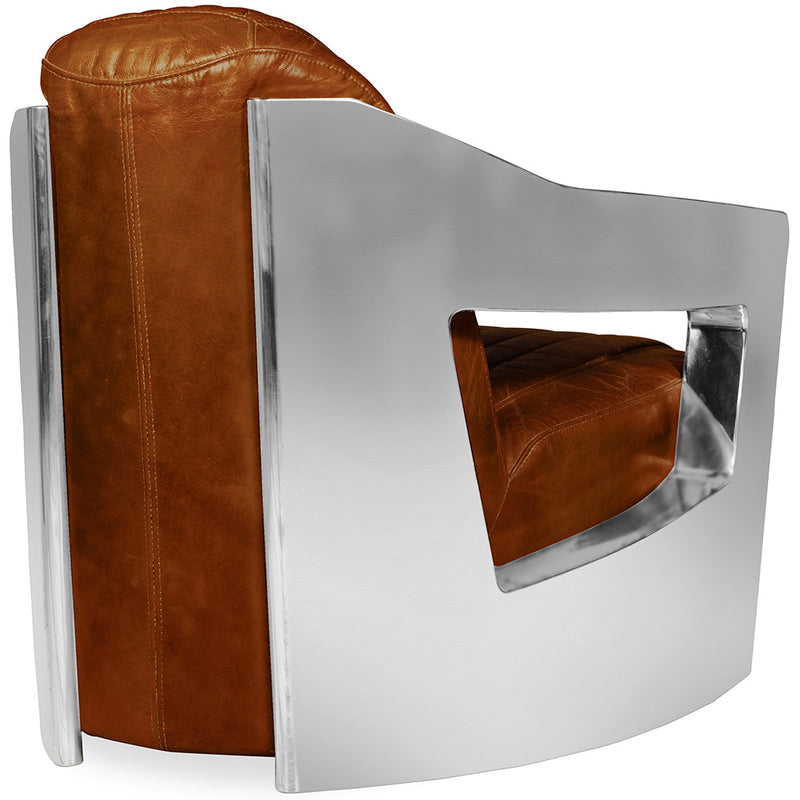 Cadeira de braços lounge em pele premium e aço