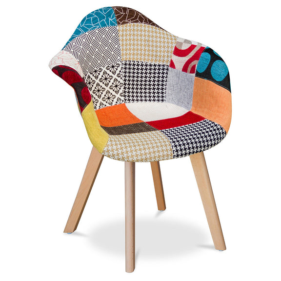 Patchwork Upholstered Dining Chair with Armrests - Pixi - gallery 4