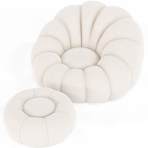 Upholstered Armchair with Ottoman - White Boucle - Rubi - gallery 1