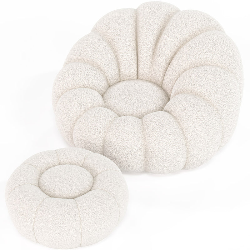 Upholstered Armchair with Ottoman - White Boucle - Rubi - gallery 1