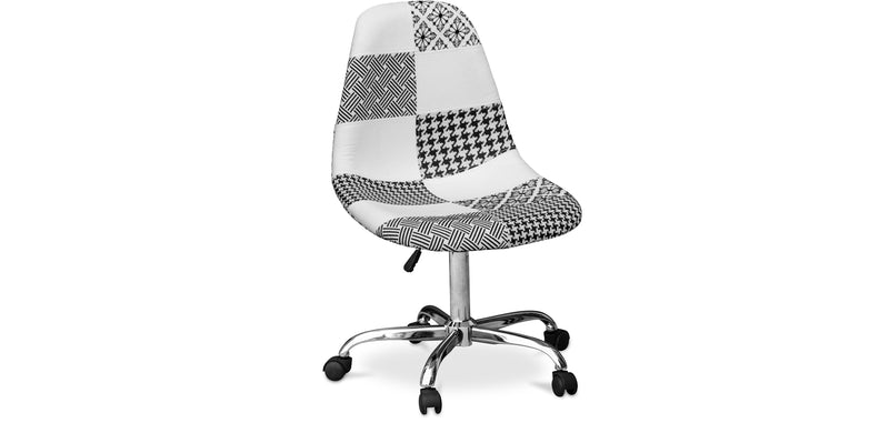 Chaise de bureau à roulettes - Chaise de bureau tapissée en patchwork - Noir et blanc - Denisse