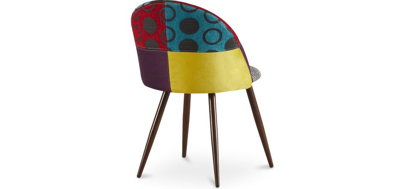 Cadeira de jantar estofada em patchwork, design escandinavo retro, pernas de madeira escura - Evelyne Ray