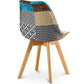 Cadeira de sala de jantar Denisse, design escandinavo estofado, pernas de madeira, premium, nova edição - patchwork Patty