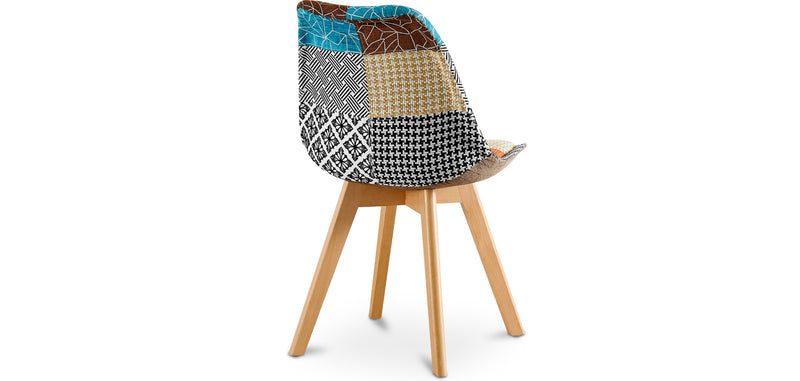 Cadeira de sala de jantar Denisse, design escandinavo estofado, pernas de madeira, premium, nova edição - patchwork Patty