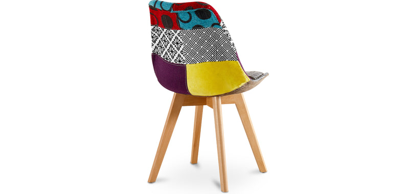 Cadeira de sala de jantar Denisse, design escandinavo estofado, pernas de madeira, premium, nova edição - patchwork Ray