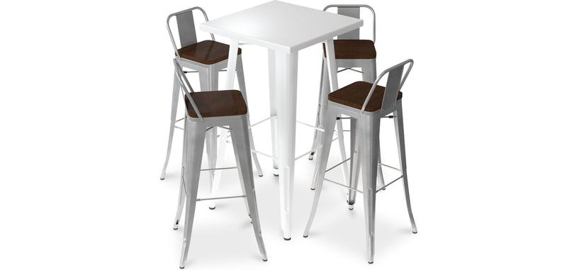 Ensemble Table Blanche et 4 Tabourets de Bar Design Industriel - Bistrot Stylix