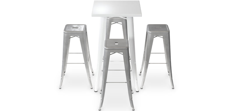Pack Tabouret de Table Blanc et Pack de 4 Tabourets de Bar - Design Industriel - Métal - Nouvelle Edition - Bistrot Stylix