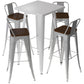 Zilverkleurige tafelserie en 4 barkrukken met rugleuning - Industrieel design - Bistrot Stylix