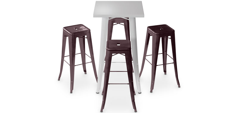 Pack Tabouret Table & 4 Tabourets de Bar Design Industriel - Métal - Nouvelle Edition - Bistrot Stylix