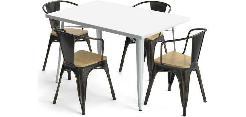 Pack Table de salle à manger et 4 chaises de salle à manger avec accoudoirs Design industriel - Nouvelle édition - Bistrot Stylix