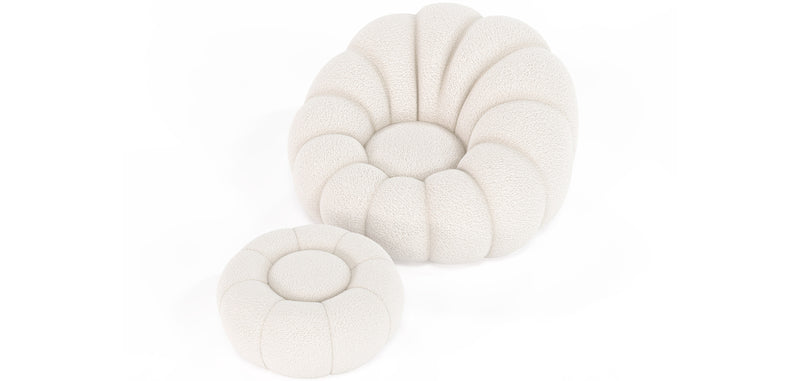 Upholstered Armchair with Ottoman - White Boucle - Rubi - gallery 5