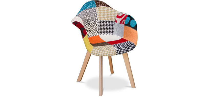 Chaise de Salle à Manger avec Accoudoirs - Revêtement Patchwork -  Pixi