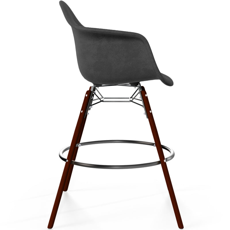Velvet Bar Stool - Scandinavian Design and Dark Wood Legs - Nordika
