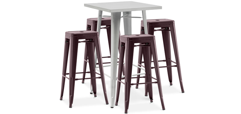 Pack Tabouret de Table ET 4 Tabourets de Bar Design Industriel - Métal - Nouvelle Edition - Bistrot Stylix