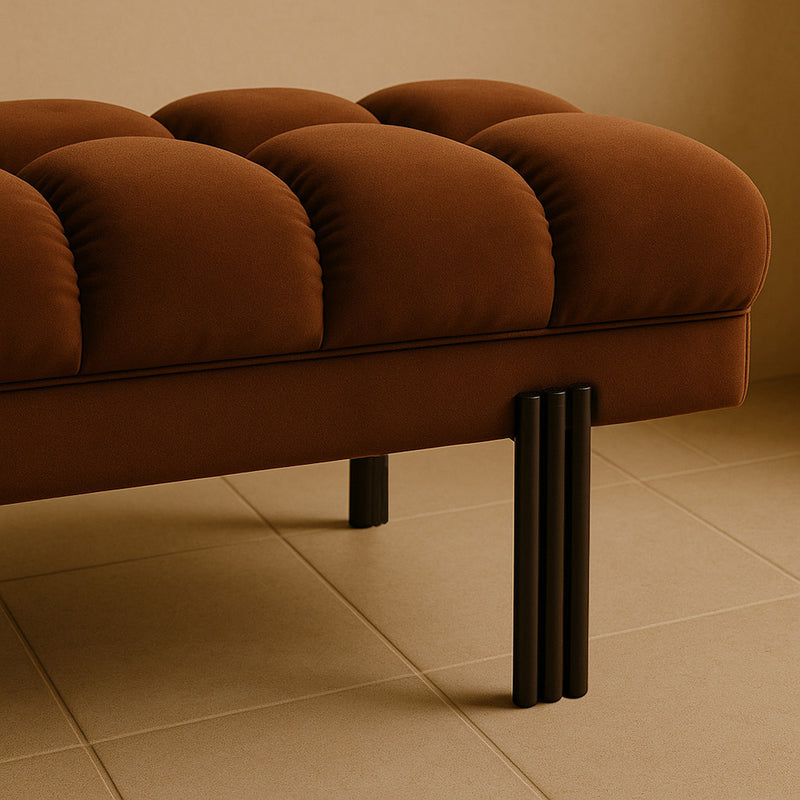Chesterfield Style Bench Upholstered In Velvet With Iron Legs - Hamptons