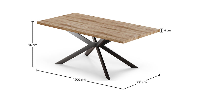 Pack Table à manger design en bois (200cm) & 8 Chaises à manger en rotin - Tapisserie en velours - Martha
