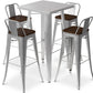 Zilverkleurige tafelserie en 4 barkrukken met rugleuning - Industrieel design - Bistrot Stylix