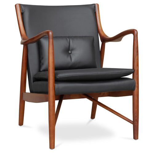 Fauteuil en bois avec accoudoirs - Revêtu de cuir - Annua