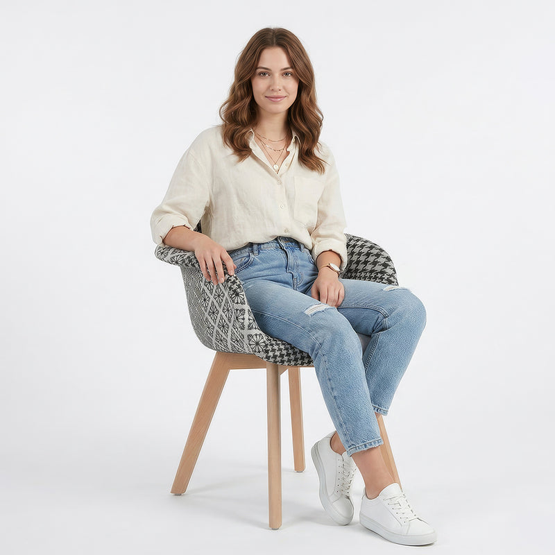 Cadeira de jantar Dominic de estilo escandinavo branca e preta - Patchwork