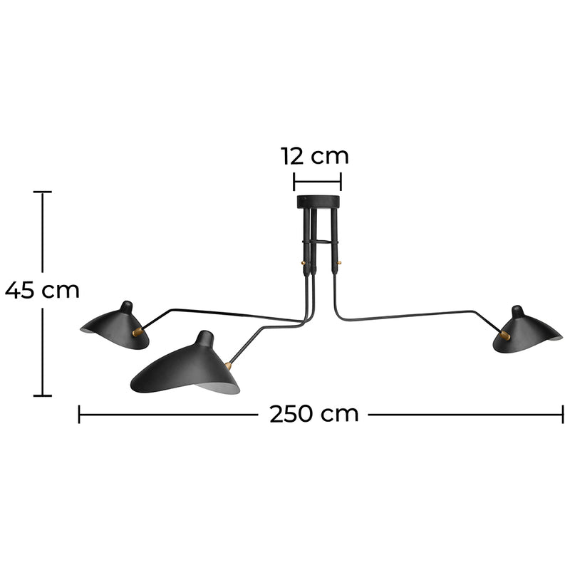 Ceiling Lamp - Flexo Lamp - 3 Arms - George - Dimensions diagram