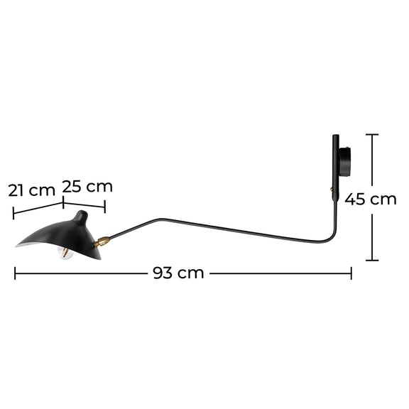 Desk Lamp - Black Wall Mounted - George - Dimensions diagram