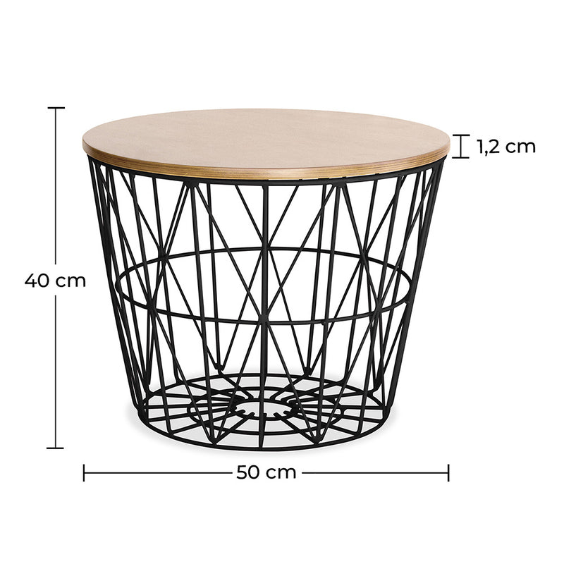 Round Side Table - Industrial Design - Wood and Metal - Basker - Dimensions diagram