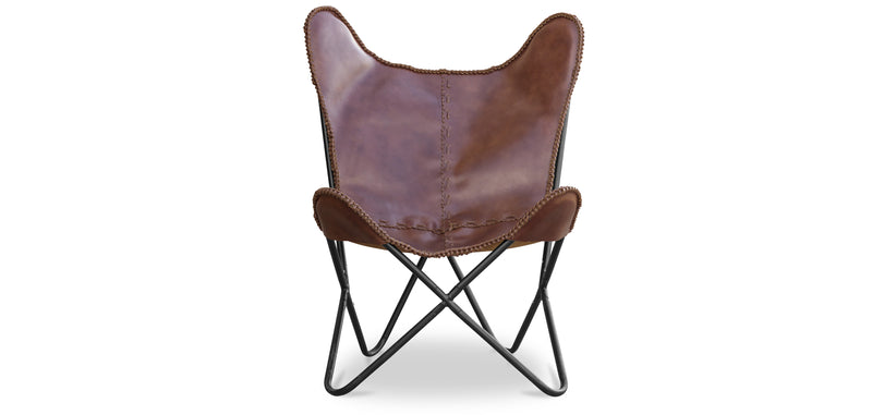 Chaise Papillon en cuir marron foncé  - Cognac